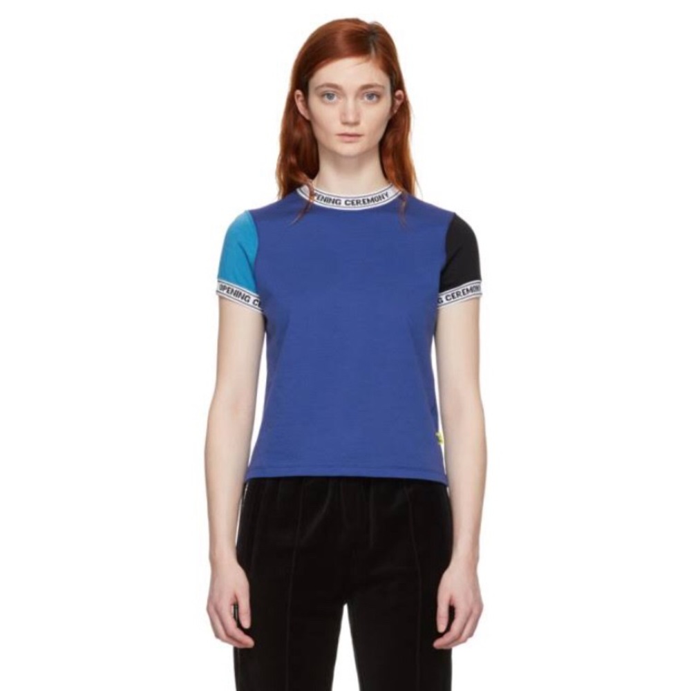 Opening Ceremony railroad blue logo trim tee sz M